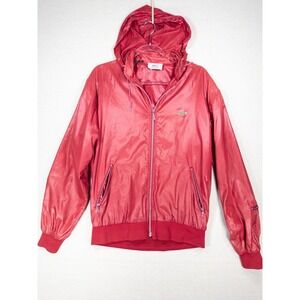 Vintage Izod Lacoste Red Nylon Windbreaker Hooded Jacket Mens M Full Zip